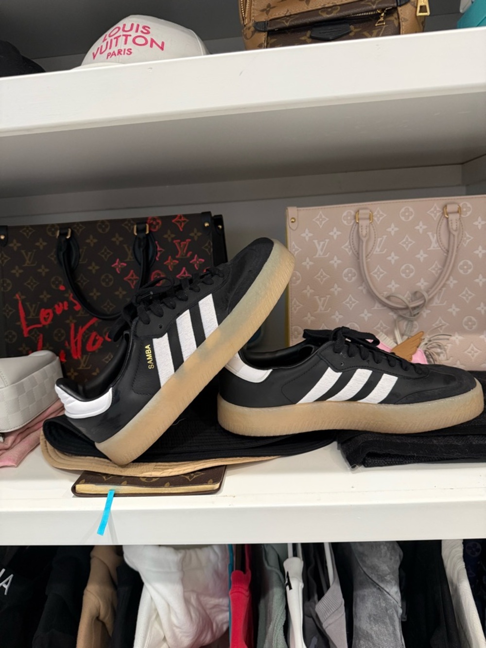 adidas Black and White Samba Sneakers with Gum Sole 8.5